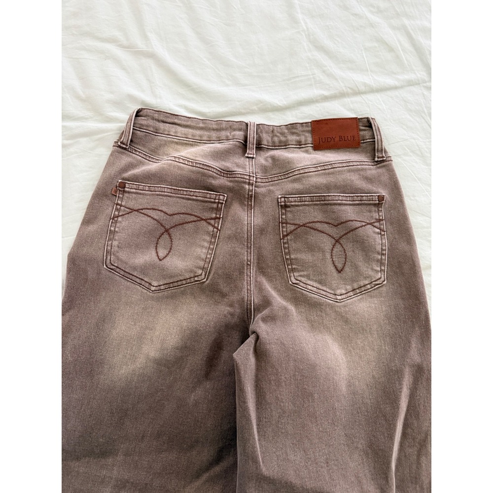 Judy Blue Retro Wide Leg Jeans High Rise Stretch‎ Taupe Garment Dye 9/29 - Picture 6 of 8